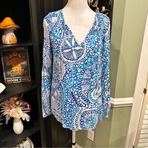 Lilly Pulitzer Blue & White Sea-Inspired Long Sleeve Top – Size M